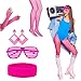 LAMEK 5pièces Accessoires Années 80, Déguisement Année 80 Femme, Ensemble de Costume des Années 80 avec Boucles d'oreilles Lunettes Bas en résille Gants en résille pour Femme Fille Carnaval Rose Fluo