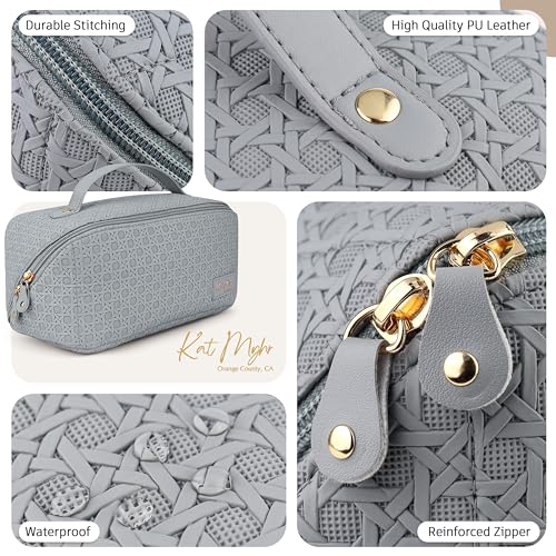 Kat Myhr Large Capacity Travel Cosmetic Bag with handle and divider - Waterproof Makeup Bag Organizer - Cosmetic Make Up Bag for Women - Cute Makeup Bag for Women (Steel Blue)4