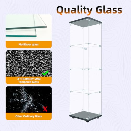 Image of LFT HUIMEI2Y 4-Tier Glass Display Cabinet with Lock, Display Case Black