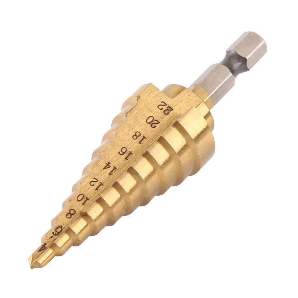 vástago hexagonal de 4-22mm, taladro HSS con revestimiento de titanio, hélice ranurada, paso para plástico, madera, metal, multi-agujero cónico