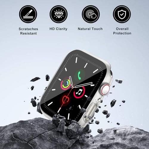 Image of 2 Pack Case for Apple Watch Screen Protector SE 3(2025) SE 2 /SE /Series 4 5 6 44mm with Tempered Glass | Slim Guard Bumper | Full Coverage Hard PC Protective Cover | Compatible iWatch 44mm
