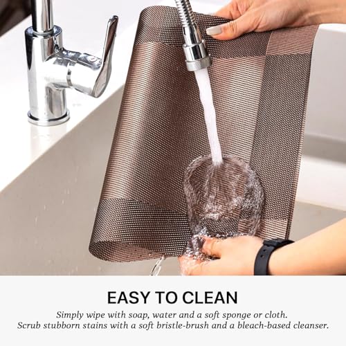 Image of Placemats Set of 6 Dining Table Place Mats | Placemats Table Mat PVC Material | Non-Slip Heat Resistant | Dining Tablemates Washable Anti-Skid | Size 45 x 30cm (Square Brown)
