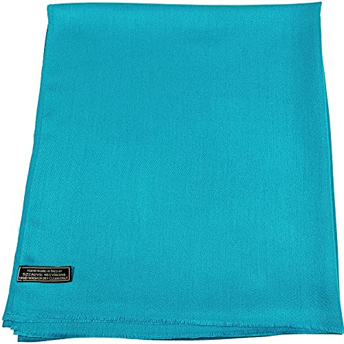 CJ Apparel Turquoise Solid Color Fringe Design Nepalese Shawl Seconds Scarf Wrap Stole Throw Head Wrap Pashmina Hand Made in Nepal New