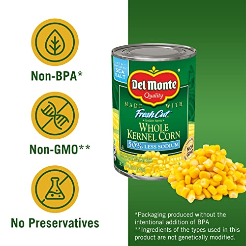 Image of Del Monte FRESH CUT 50% Reduced Sodium Golden Sweet Whole Kernel Corn, Canned Vegetables, 12 Pack, 15.25 oz Can