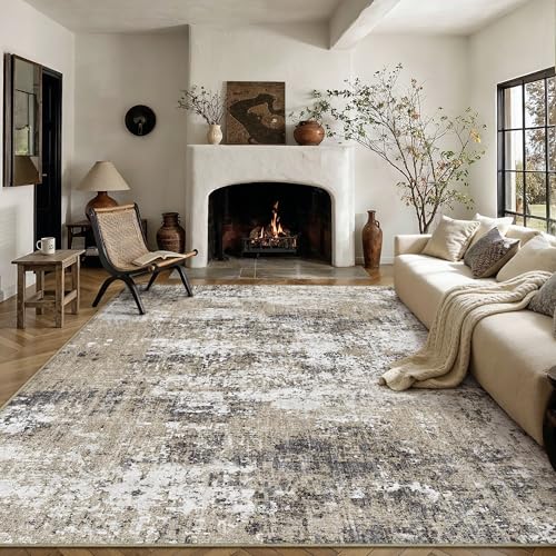 PureCozy 8x10 Brown Washable Modern Area Rug