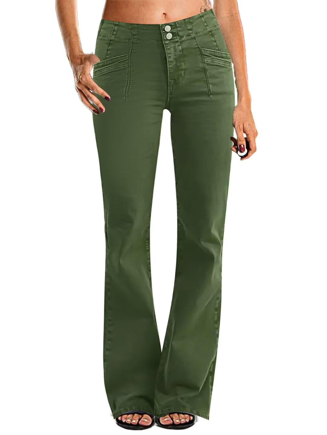 FlamingalsWomen's Wide Leg Pants for Women Mid Waist Dress Flare Straight Leg Corduroy Pants Workout Jeans Trendy