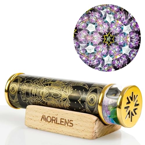 Morlenscope 12 Constellations Taurus Kaleidoscope for Adults Handmade Stainless Steel Kaleidoskop Red Tourmaline Crystals and Healing Stones Handcraft Wedding Anniversary Birthday Gift for Man Woman