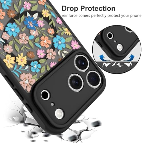 Image of KANGHAR Case Compatible with iPhone 17 Pro Flower Pattern | [Compatible with Magsafe] Cute Colorful Blooming Florals Protective Magnetic Case for Girls Women 6.3 inch