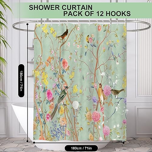 Minicoco Mould Proof Resistant Wet Room Shower Curtain 100% Polyester Waterproof Bathroom Curtain Floral Scenery with 12 Hooks - Image 2