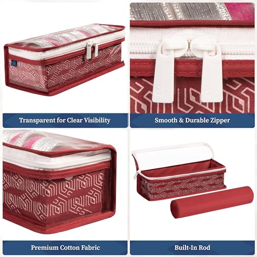Image of HomeStrap Cotton Single Rod Bangle Box with Transparent Top | Waterproof, Dustproof Organizer for Bangles, Chudis, Bracelets, Watches & Jewellery | Compact Storage Organizer | Maroon | Pack of 1