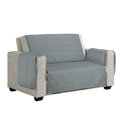TEXTILER Grey Sofa Protectors from Pets, Reversible Non-Slip Settee Covers 2-Seater for Kids with Elastic Strap, Washable Furniture Protector Covers (Grey,2-seater)
