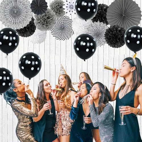 Image of TONIFUL 100pcs Black and White Polka Dots Balloons 12inch large Polka Dot Latex Party Balloons for Wedding Birthday Party Festival Decoration Halloween Supplies