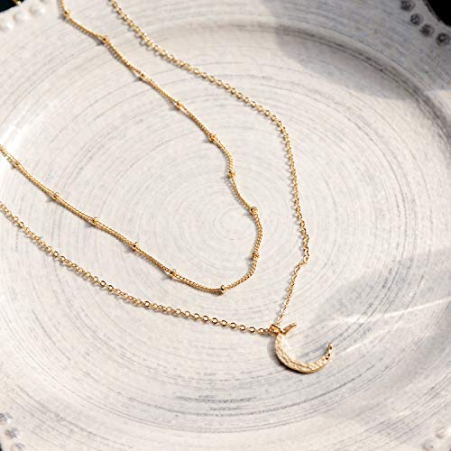 Image of Fettero Pendant Necklace Gold Choker Layered Coin Open Karma Circle Full New Crescent Moon 14K Gold Plated Simple Dainty Necklaces for Women Jewelry Gift