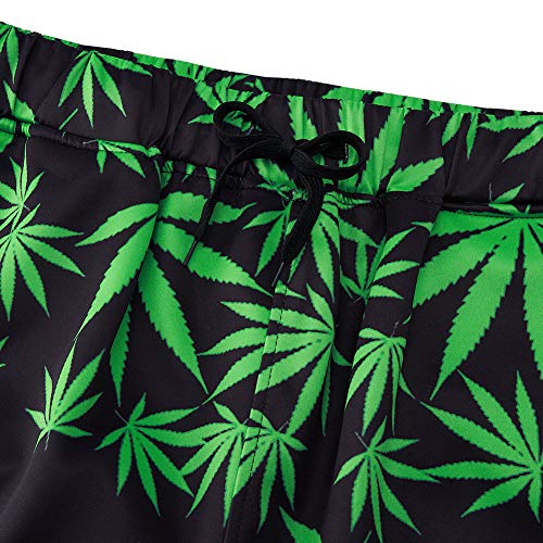 RAISEVERN Mens Sweatpants with Pockets Weed Joggers for Men Leaf Gym Casual Cool Pants with Drawstring Large Green Black