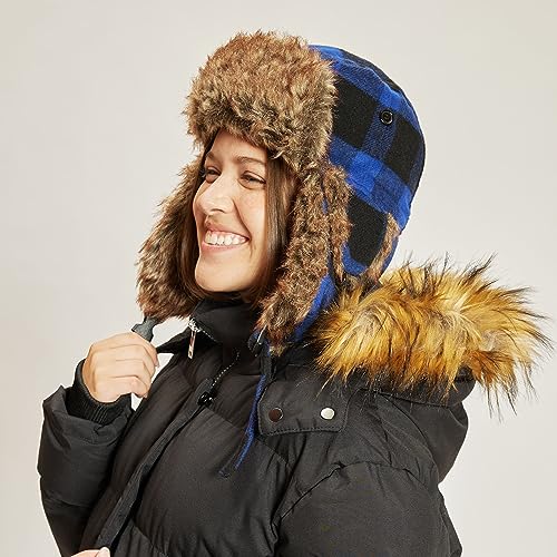 Image of Faux Fur Safety Reflective Aviator Trapper Hat Snow Ski Trooper Winter Cap