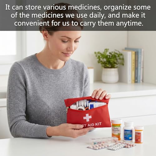 Image of 6 Pack Empty First Aid Kit Bag, Small First Aid Pouch Bulk, Water Resistant Travel Medical Organizer, Mini Emergency Supply Storage for Home, Car, Office, Camping, Outdoors (Red, 20x14cm, Bag Only)