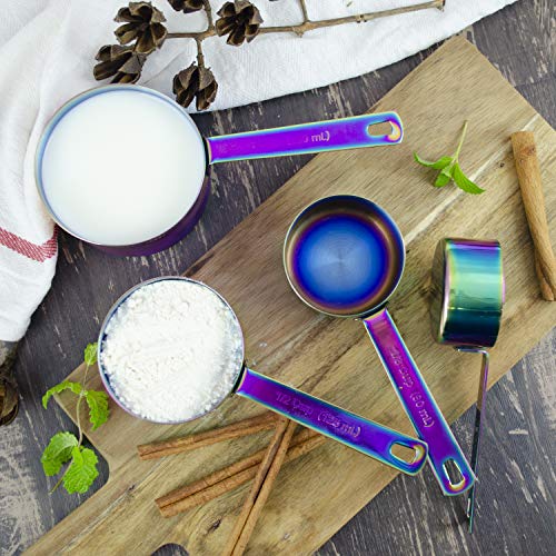 The Magical Kitchen Collection - Complete Set Of Iridescent Rainbow Measuring Cup And Spoons - 9 -Piece High Grade Stainless Steel, Dishwasher Safe, Never Rusts, Easy To Scoop, Imperial And Metric #TOP2