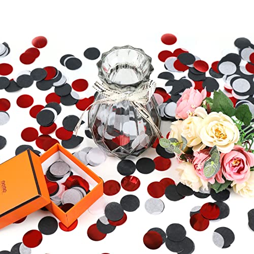 Image of VCOSTORE 1 Inch Tissue Paper Confetti Circles,1.76oz Round Paper Table Confetti Circle Dots, Suitable for Birthday Wedding Party Decoration and Baby Shower decorations,Redand Black,5000 Pieces