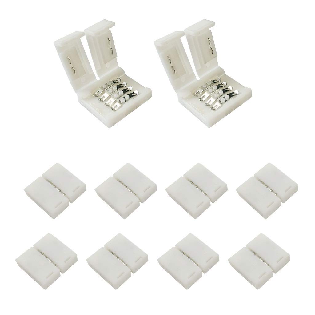 10 Pcs 4 Pin RGB LED Light Strip Connector 10mm Strip to Strip Solderless Connector for SMD 5050 Multicolor LED Strip
