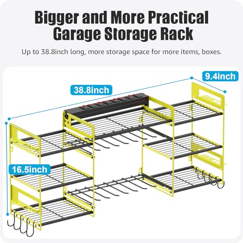 CCCEI Green Power Tool Organizer Wall Mount, Large Tools and Battery Storage Rack Charging Station Individual Switches. Drills Holder, Garage Utility Shelves with 6FT Power Strip. Gift for Men. - Image 4