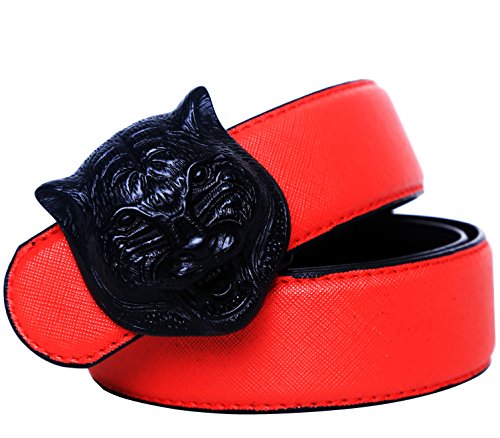 Men's Big Tiger Buckle 38-mm Italian Leather Belt (120cm/47.3inch (42-44), Red Black)2