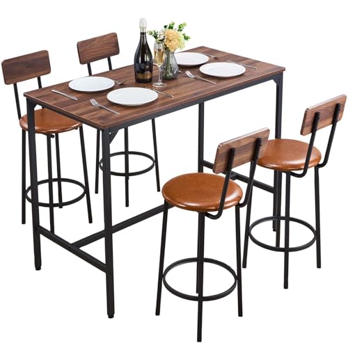 VEVOR Table de Bar Haute et Tabourets, 5 PCS, Ensemble Mange Debout avec 4 Chaises, Surface Rectangulaire Design à Arêtes Arrondies, pour Bureau,...