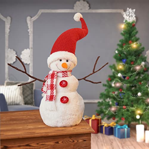 Worldeco Christmas Handmade Gift Cute Snowman Animated Plush Knit Doll Collectible Figurine Xmas Bedroom Home Decorations Holiday Presents Red Hat #TOP4