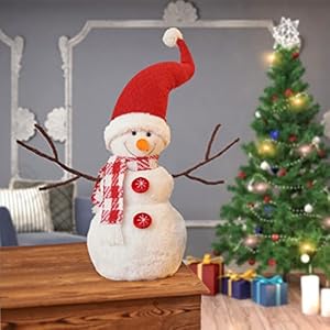 Christmas Handmade Gift Cute Snowman Animated Plush Knit Doll Collectible Figurine Xmas Bedroom Home Decorations Holiday Presents Red Hat