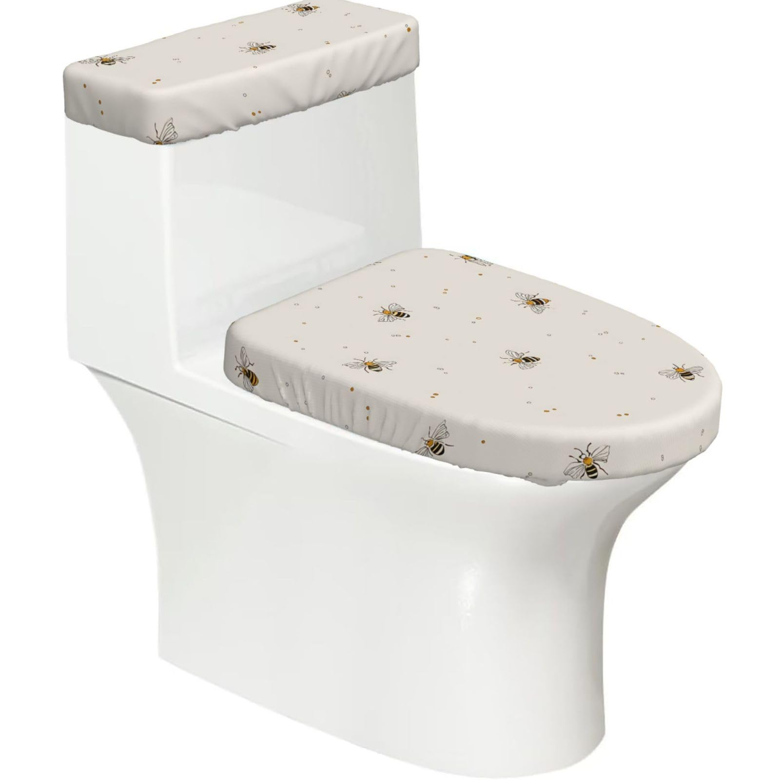 Wzycwb Black Swarm Of Bees 2-Piece Toilet Seat Cover Set With Tank Lid, Elastic Fit For U-Shape & Elongated Toilets, Bathroom Decor, Housewarming Gift