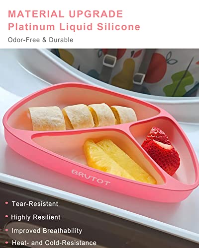 Brvtot Newest Baby Suction Plates For Toddler, Food Grade Platinum Silicone Baby Plates Bpa Free, Divided Suction Toddler Plate Dishes And Spoon Set For Self Feeding, Deeper Design, Dishwasher Safe #TOP2