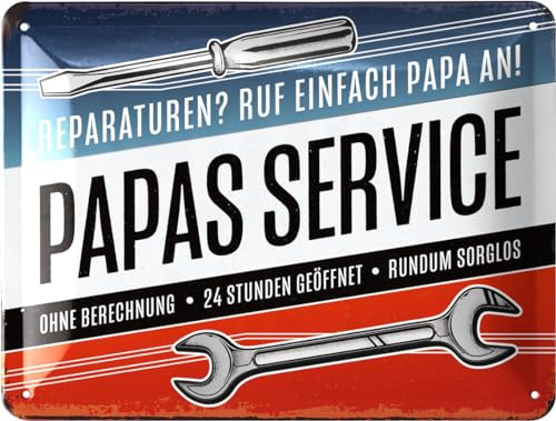 LANOLU Retro Blechschild PAPAS SERVICE - Charmante Deko für Väter mit nostalgischem Flair