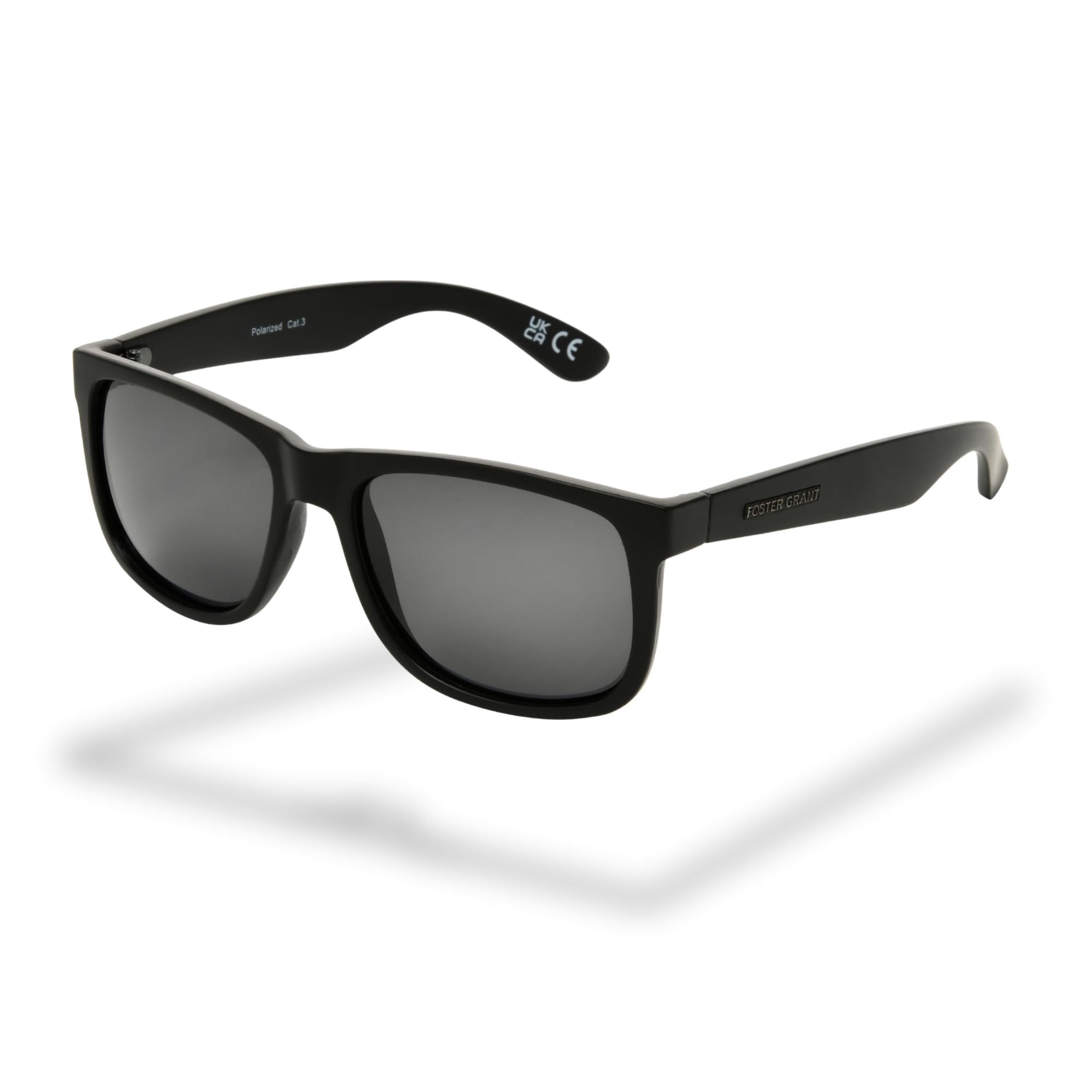 Foster Grant Men's Sunglasses – Square Matte Black Frame with Polarised Smoke Lenses & UVA-UVB Protection - Scratch & Impact Resistant for Everyday Wear & Outdoor Activities