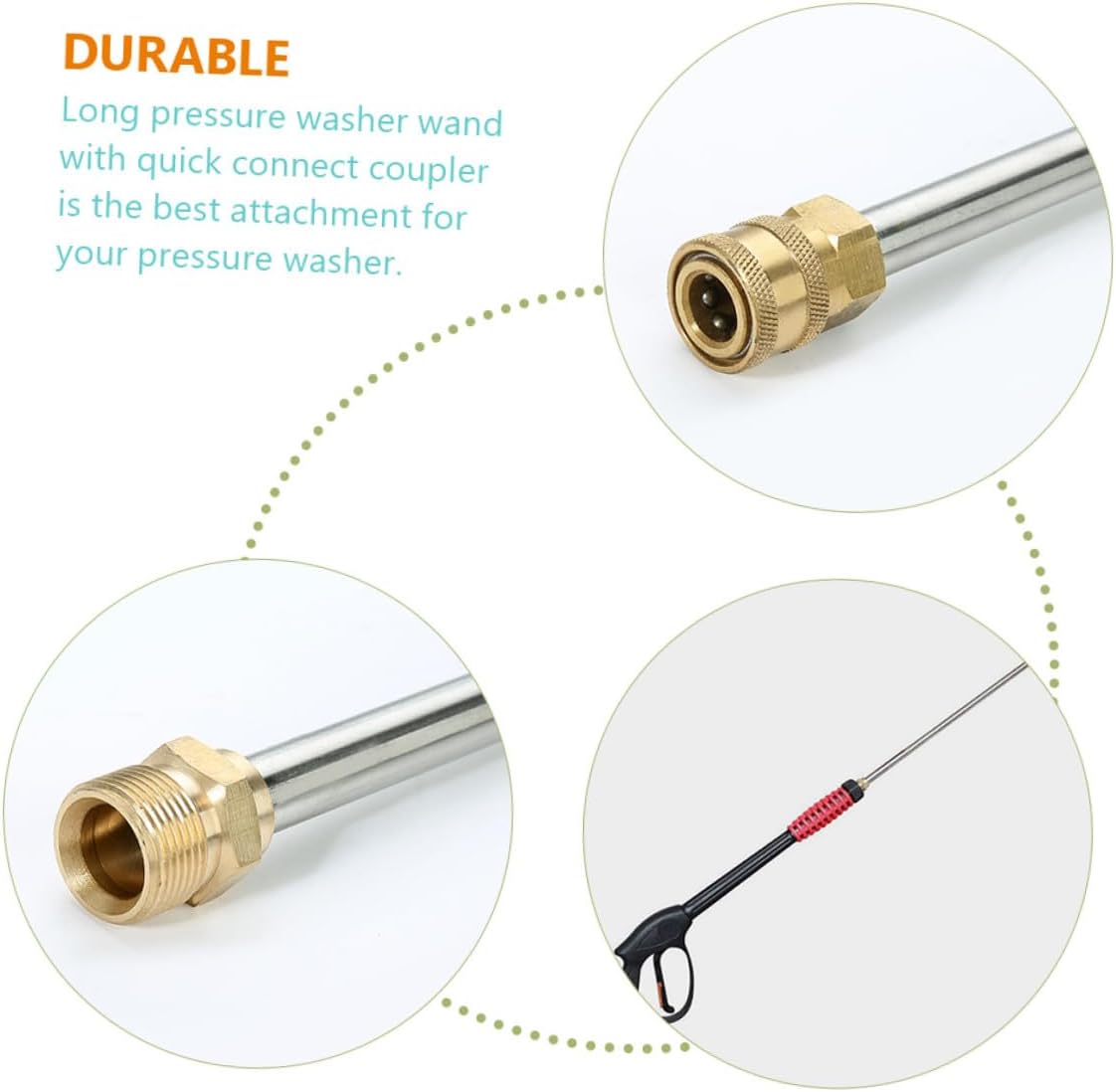Portable Stainless Steel Pressure Washer Extension Wand Quick Connect Compatible with Power Washers for Car Washing Plant Watering and Surface Cleaning Psi