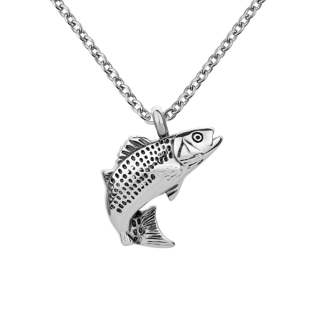 KorliyaUrn Necklace for Ashes Fish Hook Stainless Memorial Pendant Cremation Keepsake Steel Jewelry with Fill Kit