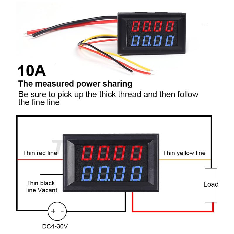 Image of xcluma Digital 4 Bit Dc 200V 0-10A Voltmeter Ammeter Panel Red Blue Led