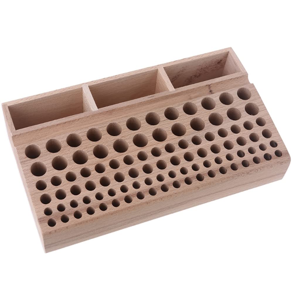 CENPEK Upgraded 98 Holes Wooden Professional Leathercraft Tool Holder Rack Stand with 3 Slot for Leather Working Making Punch Tools Organizer Storage