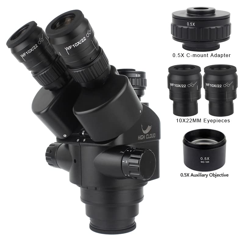 7X-45X 3.5X-90X Simul-Fokal Trinokular-Mikroskop Zoom Stereo-Mikroskopkopf 0,5x 2,0x Hilfsobjektivlinse C-Mount Kamera (Farbe: Orange)