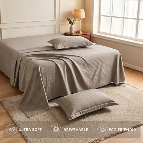Image of LANE LINEN 400TC 100% Cotton Micro Check King Size Bedsheet - Taupe | OEKO-Tex Certified, 108 x 108 Inch, Fits King & Double Size Bed, Breathable & Wrinkle-Free, Includes 2 Pillow Covers