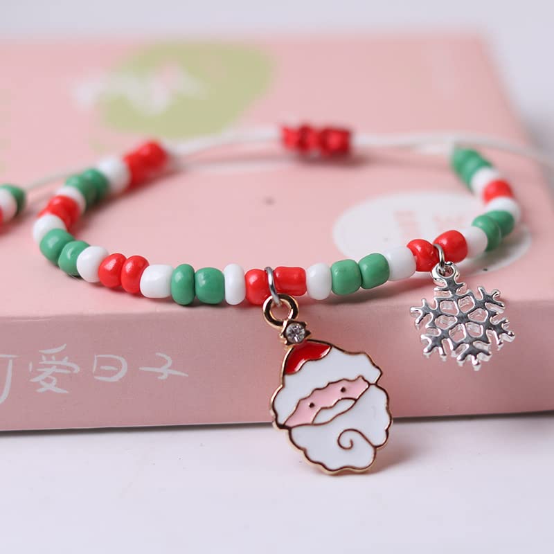 Pingyongchang Christmas Jingle Bell Bracelets Xmas Adjustable Beaded Charm Pendants String Bangle Bracelet Gift Jewelry Christmas Stocking Stuffers Holiday Party Favors for Women Girls Kids2