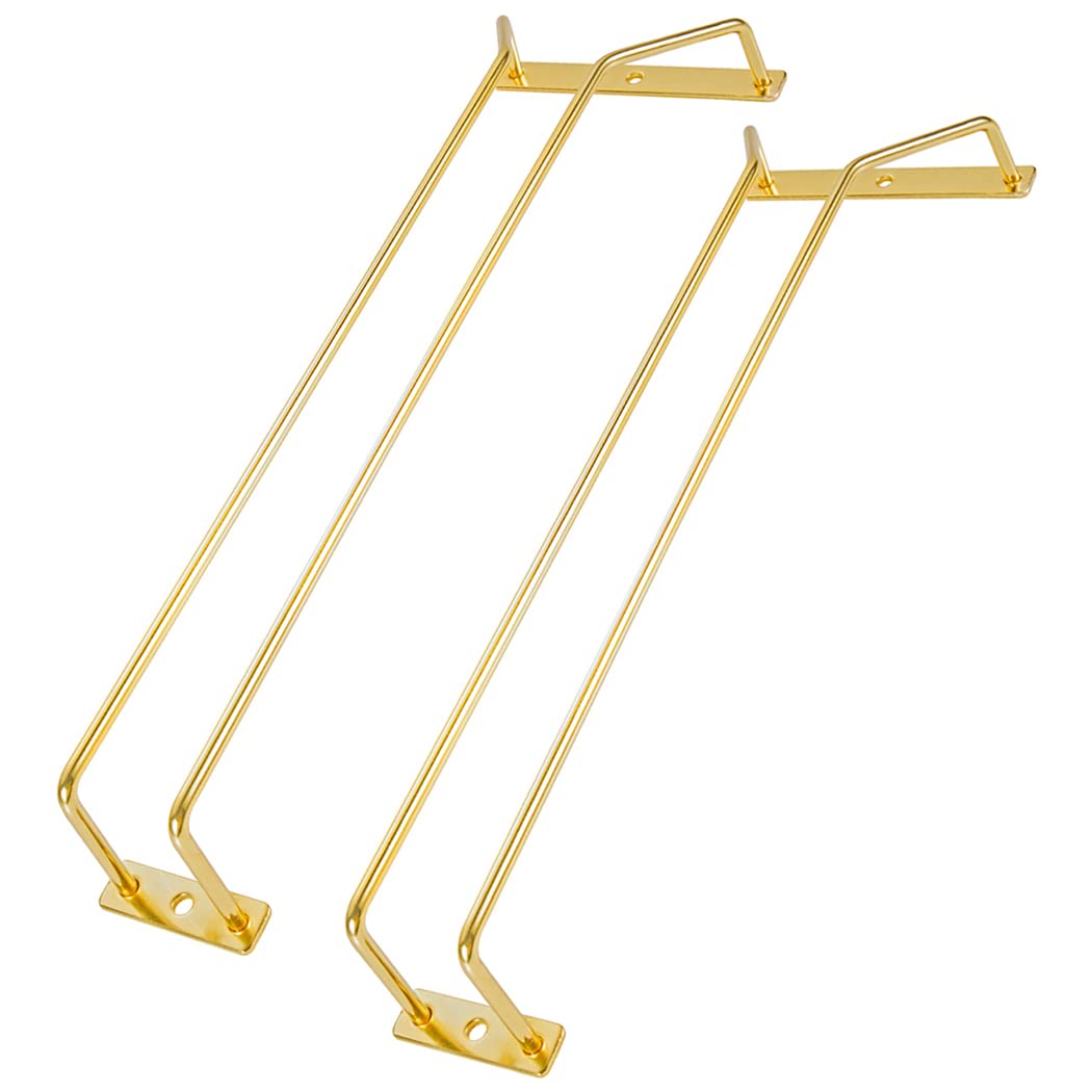 Supporto per bicchieri da vino dorato, fila singola da 35,5 cm, confezione da 2, sotto l'armadio, rack per calici da appendere, adatto per ristoranti, bar, cucina, tavolo da pranzo