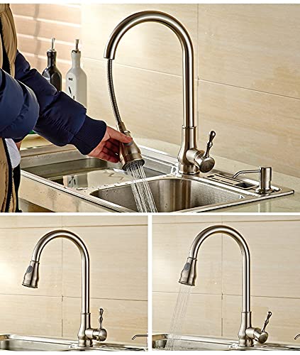 Grifo de Fregadero de Cocina para Bar, casa de Campo o Uso Comercial, Grifo extraíble, Mezclador de Agua fría y Caliente Crane Water Tap, Grifo Giratorio Cromado con Acabado de níq