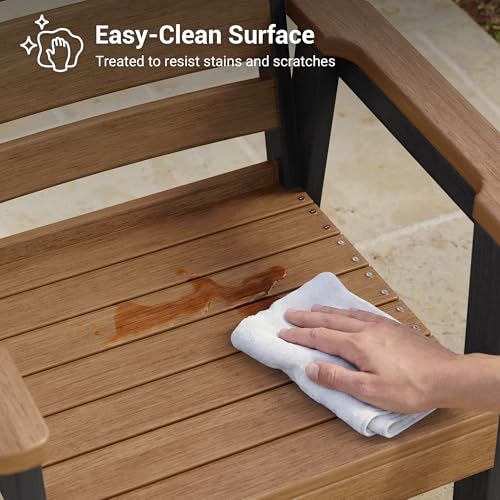 Image of Outdoor Dining Chairs Set of 2, HDPE Patio Weather Resistant Stackable Chair for Garden, Backyard, Lawn and Poolside, Black and Teak