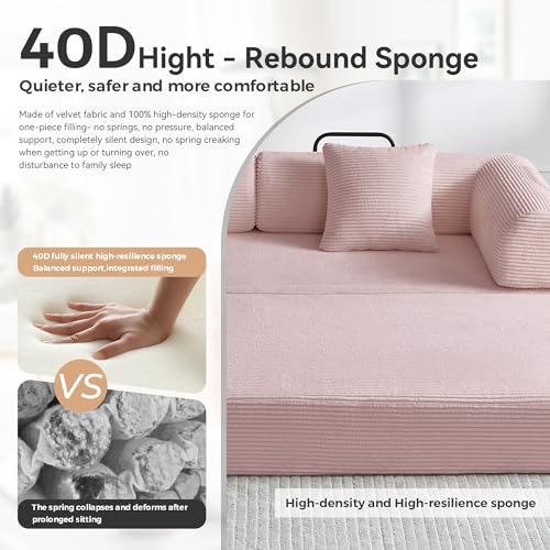 Image of Compression Sofa, Cloud Sectional Sofa,Sofa Bed, Boneless Modular Sectional Sofa with 2 Pillow, Comfy Fluffy Couch with Futon Bed, Perfect for Living Room, Small Space