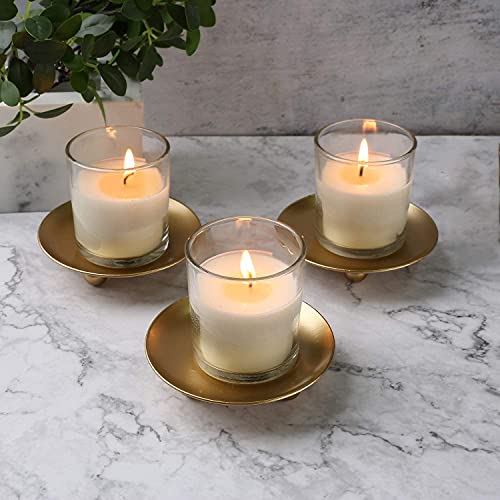 4 Pcs Gold Iron Plate Candle Holder, Decorative Pillar Candle Plate, Pedestal Candle Stand For Led & Wax Candles, Incense Cones, Spa, Weddings (Regular Style) #TOP1