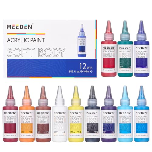 MEEDEN Peinture Acrylique Pouring: 12 Colors x 60ml/2oz Kit de Peinture Acrylique Liuqide pour Adultes pour Bois Textile Verre
