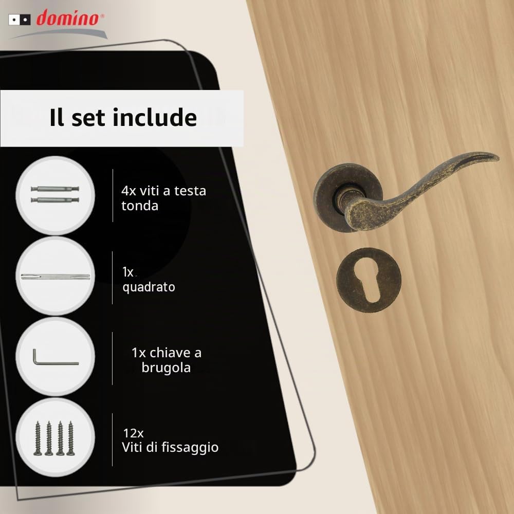 Domino Venus-R M75 - Set maniglia per porta in bronzo anticato, per ufficio