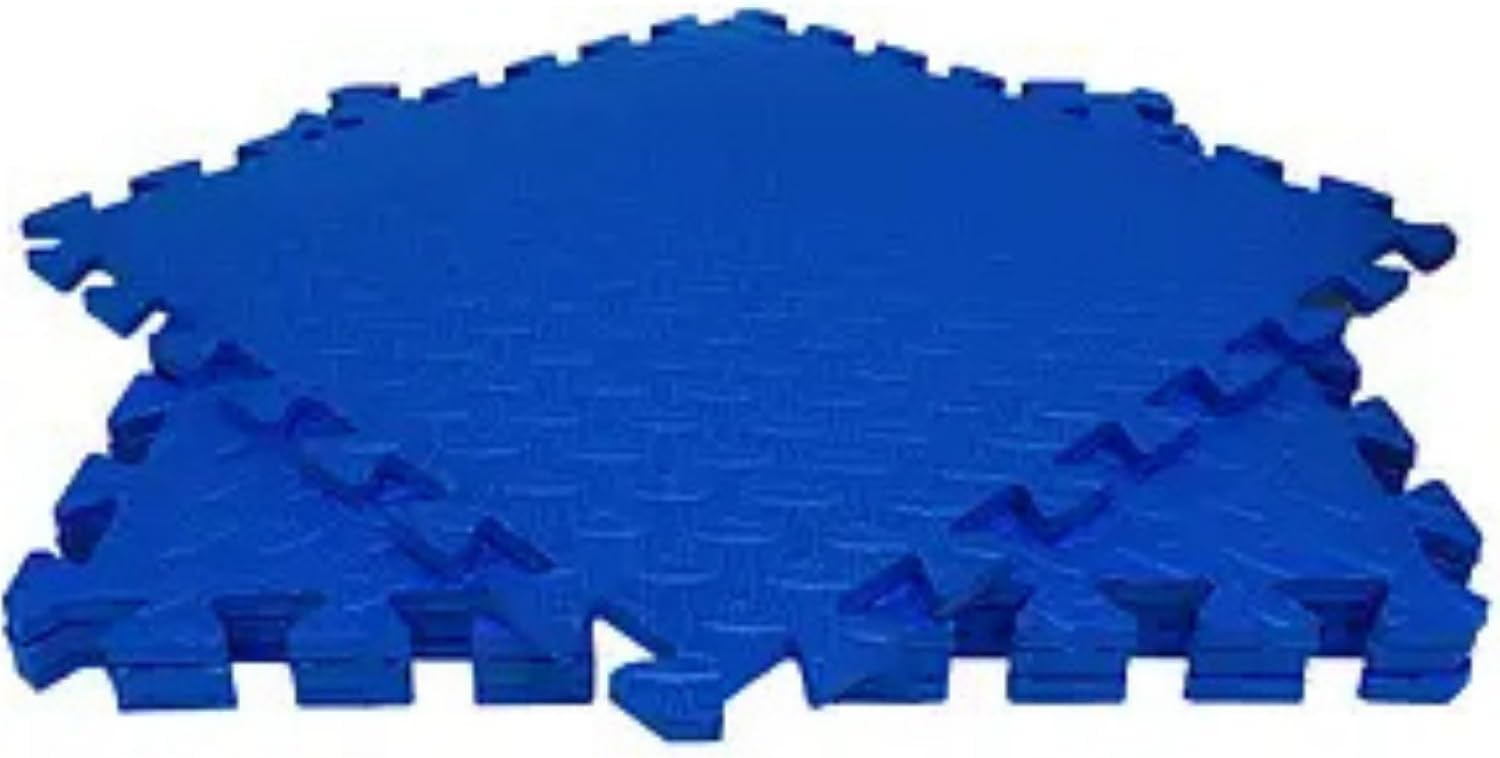 Eva Gym Flooring Exercise Mats – (60x60cm) 1cm Thick, 4 Pcs Large Heavy Duty Interlocking, Non-Slip, Yoga Foam Floor Tiles Office, Home & Kids Play (Blue, 4 Tiles (16 Square Feet))