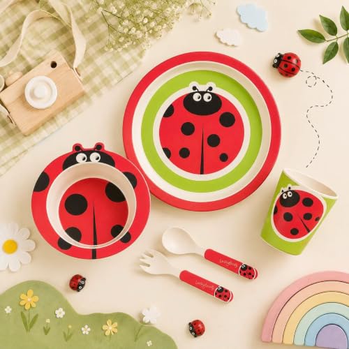 Image of Kids /Baby Feeding /Dinner Set of 5 |Kids Crockery Set Tableware |Baby Utensils and Dishes Set | Eco-Friendly |Organic & Natural (Lucky Ladybug)