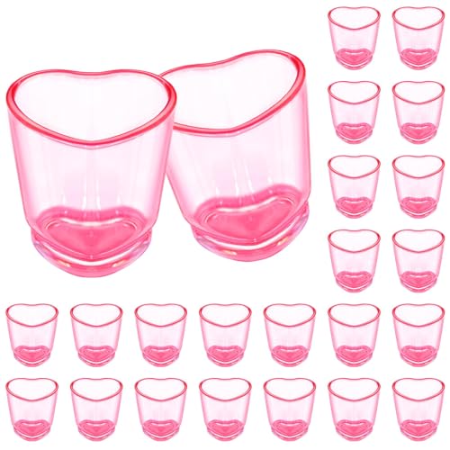 24 Pack Pink Shot Glass Set,Heart Shaped Shot Glasses Set 1.5 oz Plastic Shot Glass with Heavy Base, Shot Glasses for Whiskey, Spirits & Liquors Valentine's Day, Bachelor Party, Mother's Day Decor