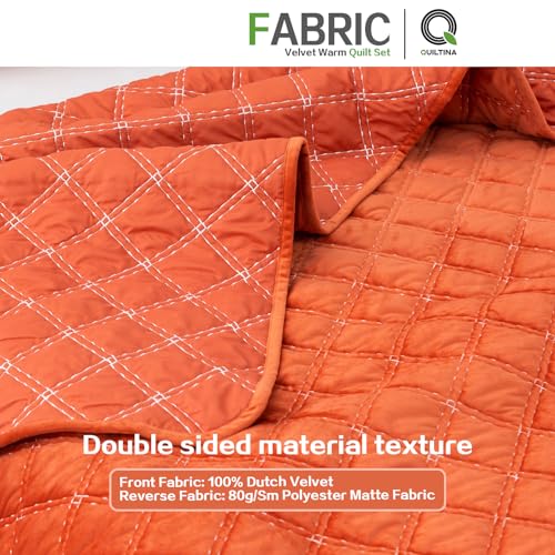Quiltina WQS-ORANGE 96" X 92" Dutch Velvet Warm Quilt Set Queen Size Bedspread thumb #2